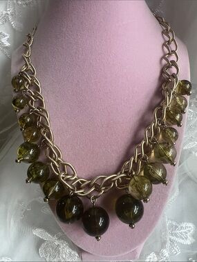 Vintage cascading olive green statement necklace